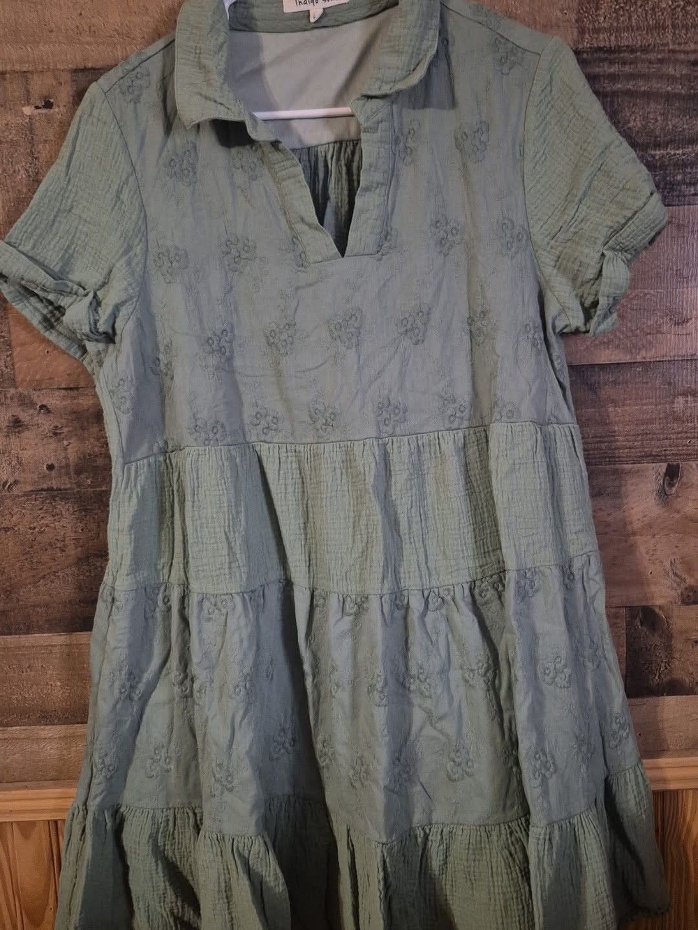 Tiered Embroidered Midi Dress in Sage Green